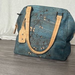 Natural Cork Floral Blue/Green small tote